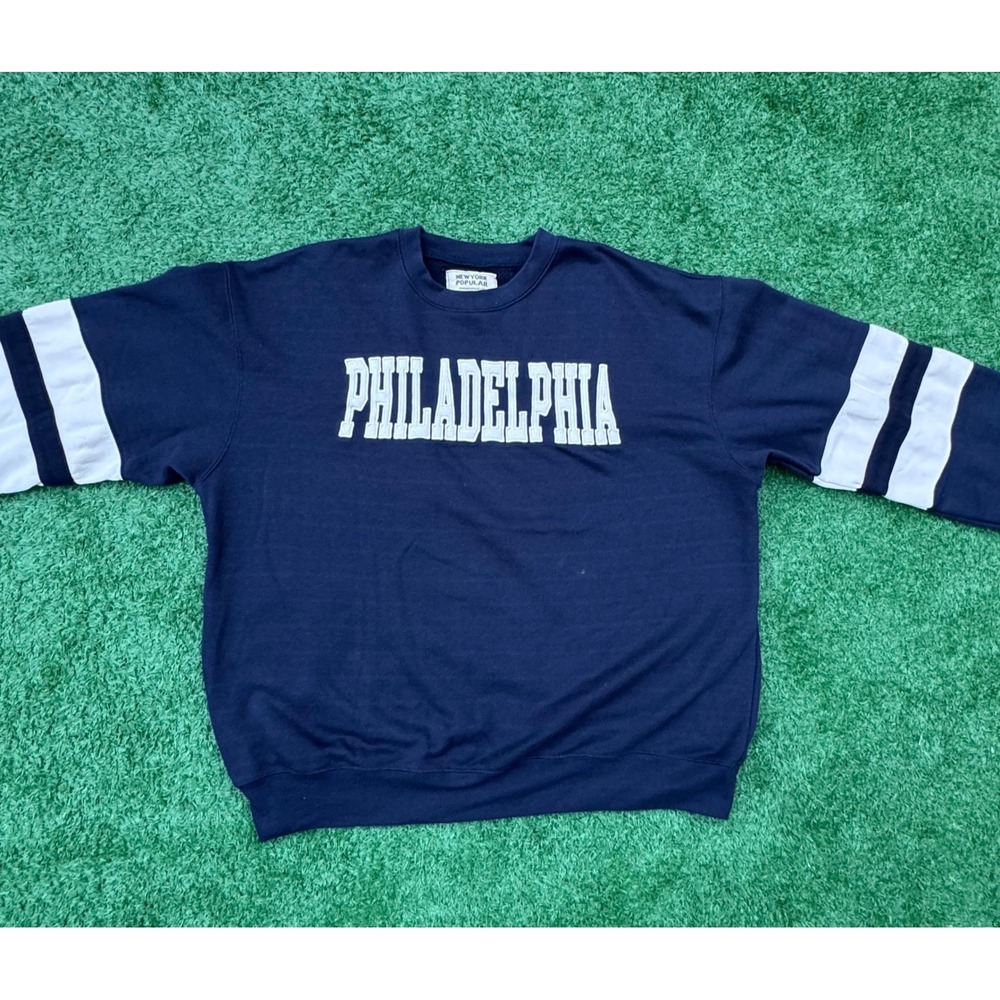 New York Popular Philadelphia Sweatshirt Navy Blue Striped Sleeve XL TI-013